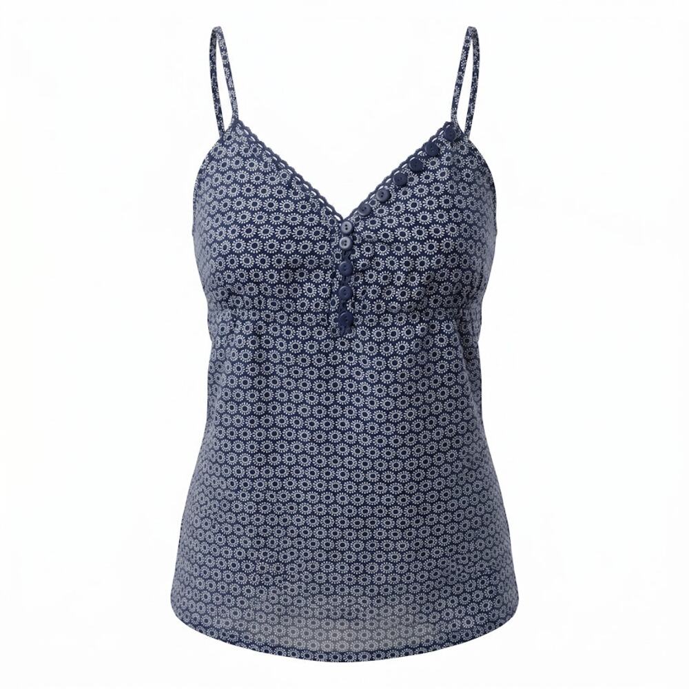 Chic Lauren U Navy & White Floral Spaghetti Strap Top S